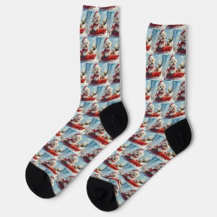 Malti Tzu  Hund im Schlitten Lass es schneien Weih Socken