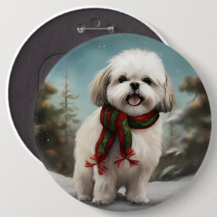 Malti Tzu Hund im Schnee Weihnachten Button