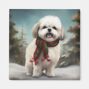 Malti Tzu Hund im Schnee Weihnachten Magnet