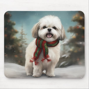 Malti Tzu Hund im Schnee Weihnachten Mousepad