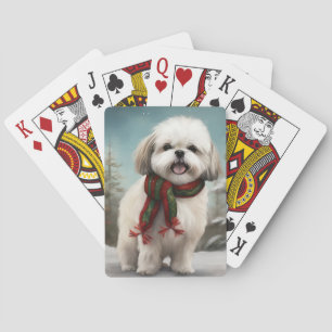 Malti Tzu Hund im Schnee Weihnachten Spielkarten