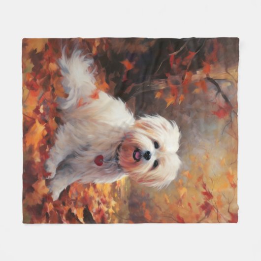 Malti Tzu im Herbst Leaves Fall Inspiriert Fleecedecke (Vorderseite (Horizontal))