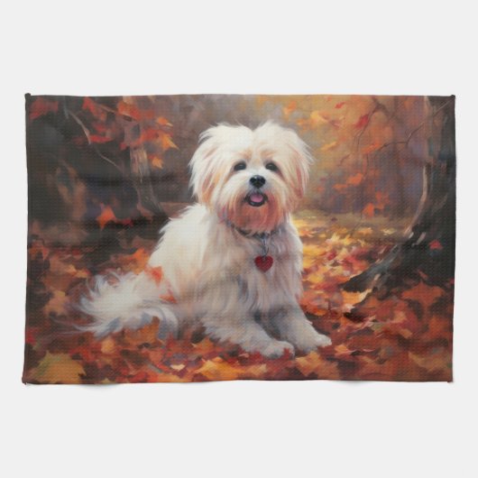 Malti Tzu im Herbst Leaves Fall Inspiriert Geschirrtuch (Horizontal)
