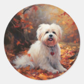 Malti Tzu im Herbst Leaves Fall Inspiriert Runder Aufkleber (Vorderseite)