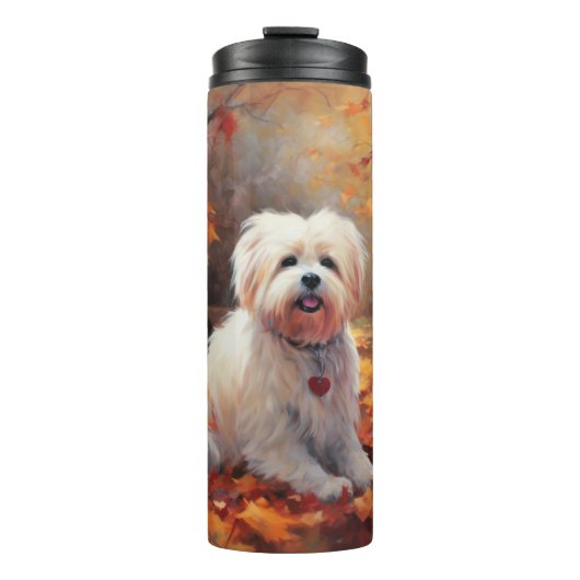 Malti Tzu im Herbst Leaves Fall Inspiriert Thermosbecher (Vorderseite)