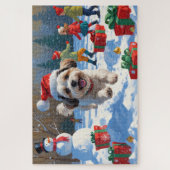 Malti Tzu läuft im Schnee mit Weihnachtshut Puzzle (Vertikal)