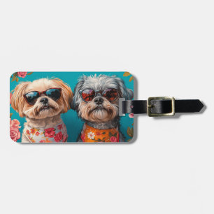 Malti Tzu mit Herz-Rose Valentinstag Gepäckanhänger