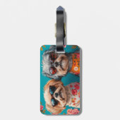 Malti Tzu mit Herz-Rose Valentinstag Gepäckanhänger (Rückseite vertikal)