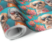 Malti Tzu mit Herz-Rose Valentinstag Geschenkpapier (Rolleneckpunkt)