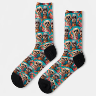 Malti Tzu mit Herz Rosen Valentinstag  Socken