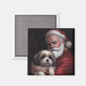 Malti Tzu mit Weihnachtsmann Festive Weihnachten Magnet (Vorderseite/Rückseite)