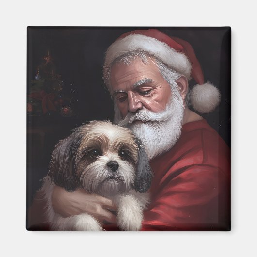 Malti Tzu mit Weihnachtsmann Festive Weihnachten Magnet (Vorne)