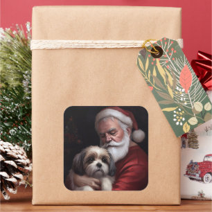 Malti Tzu mit Weihnachtsmann Festive Weihnachten Quadratischer Aufkleber
