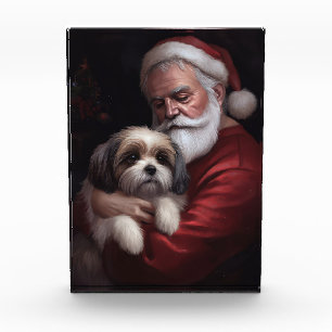 Malti Tzu mit Weihnachtsmann Festliches Weihnachte Fotoblock