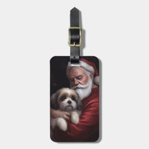 Malti Tzu mit Weihnachtsmann Festliches Weihnachte Gepäckanhänger