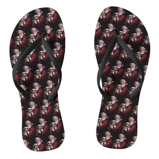 Malti Tzu mit Weihnachtsmann Weihnachten Badesandalen (Fußbett)