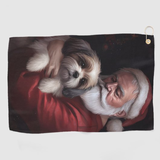Malti Tzu mit Weihnachtsmann Weihnachten Golfhandtuch (Horizontal)
