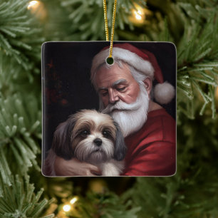 Malti Tzu mit Weihnachtsmann Weihnachten Keramikornament