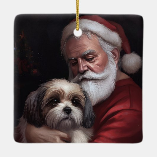 Malti Tzu mit Weihnachtsmann Weihnachten Keramikornament (Rückseite)