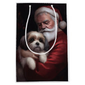 Malti Tzu mit Weihnachtsmann Weihnachten Mittlere Geschenktüte (Vorderseite)
