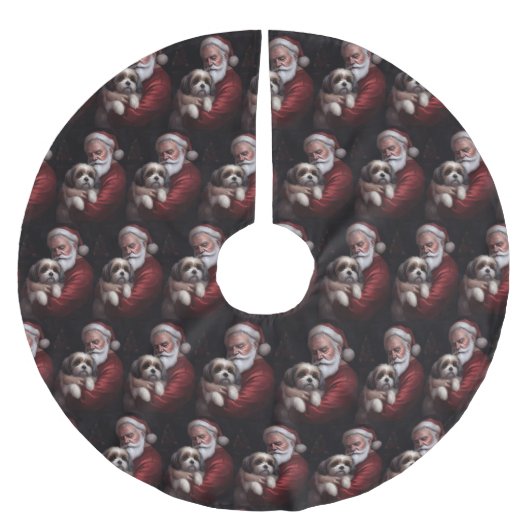 Malti Tzu mit Weihnachtsmann Weihnachten Polyester Weihnachtsbaumdecke (Vorderseite)