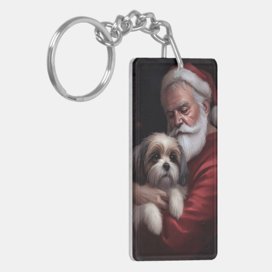 Malti Tzu mit Weihnachtsmann Weihnachten Schlüsselanhänger (Vorderseite links)