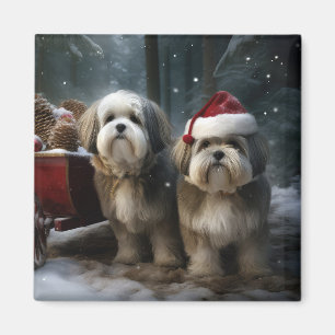 Malti tzu Schlitten Weihnachtsdekoration  Magnet