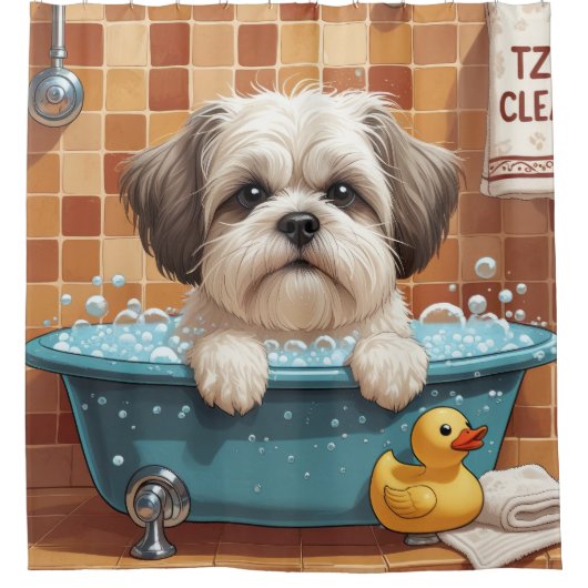 Malti Tzu Sloppy Sleepy Niedlich Funny Duschvorhang (Vorderseite)