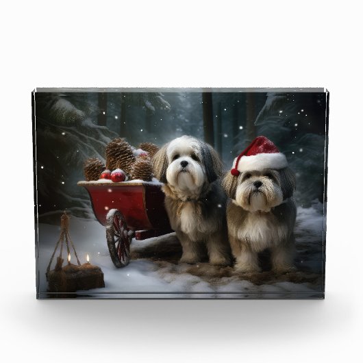 Malti tzu Snowy Sleigh Weihnachtsdekor Fotoblock (Vorderseite)