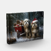 Malti tzu Snowy Sleigh Weihnachtsdekor Fotoblock (Links)