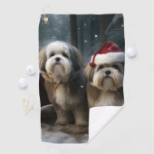 Malti tzu Snowy Sleigh Weihnachtsdekor Golfhandtuch (Insitu)