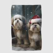 Malti tzu Snowy Sleigh Weihnachtsdekor Golfhandtuch (Vorderseite)