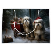 Malti tzu Snowy Sleigh Weihnachtsdekor Große Geschenktüte (Vorderseite)