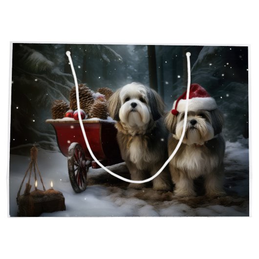 Malti tzu Snowy Sleigh Weihnachtsdekor Große Geschenktüte (Rückseite)