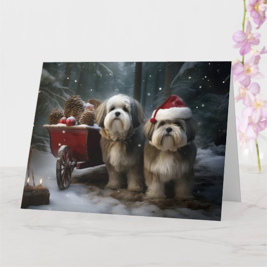 Malti tzu Snowy Sleigh Weihnachtsdekor Karte (Orchidee)