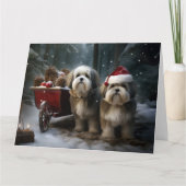 Malti tzu Snowy Sleigh Weihnachtsdekor Karte (Vorderseite)