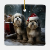 Malti tzu Snowy Sleigh Weihnachtsdekor Keramikornament (Rückseite)