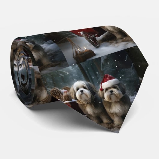 Malti tzu Snowy Sleigh Weihnachtsdekor Krawatte (Gerollt)