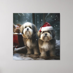 Malti tzu Snowy Sleigh Weihnachtsdekor Leinwanddruck