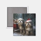 Malti tzu Snowy Sleigh Weihnachtsdekor Magnet (Vorderseite/Rückseite)