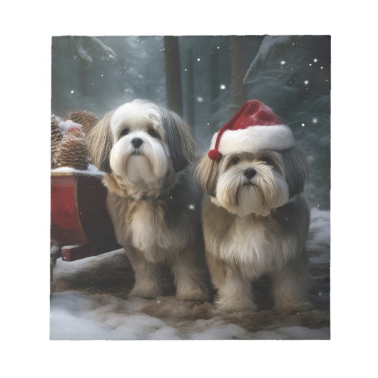 Malti tzu Snowy Sleigh Weihnachtsdekor Notizblock (Vorderseite)