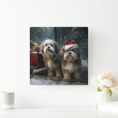 Malti tzu Snowy Sleigh Weihnachtsdekor Quadratische Wanduhr (Zuhause)