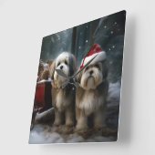 Malti tzu Snowy Sleigh Weihnachtsdekor Quadratische Wanduhr (Winkel)