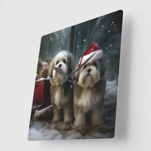 Malti tzu Snowy Sleigh Weihnachtsdekor Quadratische Wanduhr (Winkel)