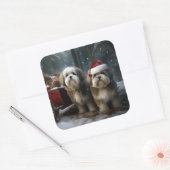 Malti tzu Snowy Sleigh Weihnachtsdekor Quadratischer Aufkleber (Umschlag)