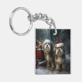 Malti tzu Snowy Sleigh Weihnachtsdekor Schlüsselanhänger (Vorderseite links)