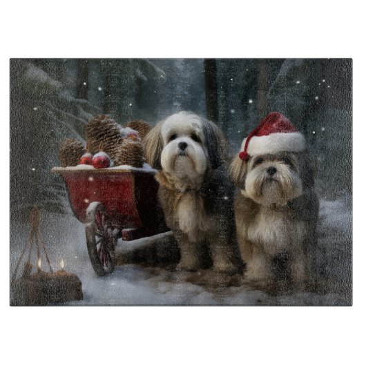 Malti tzu Snowy Sleigh Weihnachtsdekor Schneidebrett (Vorderseite)