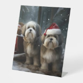 Malti tzu Snowy Sleigh Weihnachtsdekor Sockelschild (Vorderseite)