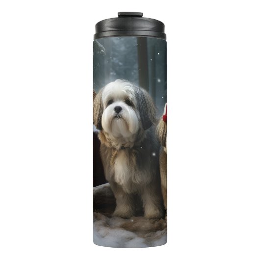 Malti tzu Snowy Sleigh Weihnachtsdekor Thermosbecher (Vorderseite)