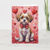 Malti Tzu Valentine Dog Sitting with Hearts Red Karte (Vorderseite)